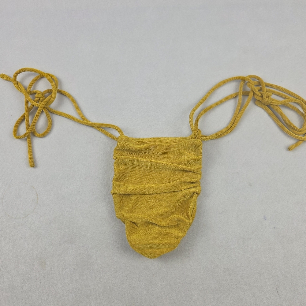 h:ours Mustard Micro Ruched Side Tie Bikini Bottoms Size Small BS100